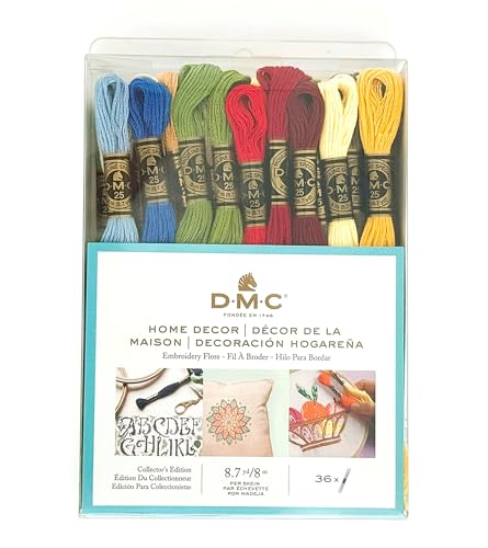 DMC Embroidery Floss Pack, Home Decor, Floss Kit Include 36 Assorted Color Bundle Mouline Cotton White/Black, Tapestry Hand Needles, Embroidery Scissors Needle Threader