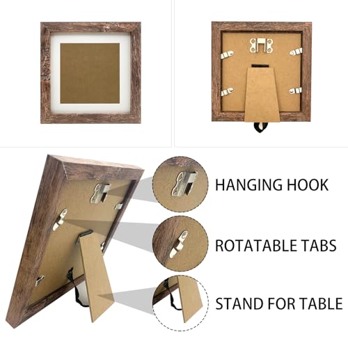 7x7 Picture Frames Set of 2, Square Rustic Wood Grain Photo Frame for Tabletop or Wall Mounting Display - size: 7X7(2pcs)