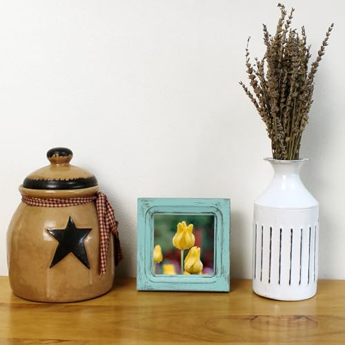 CVHOMEDECO. 4x4 Picture Frame Made of Solid Wood High Definition Glass Rustic Vintage Designs Small Photo Frame for Tabletop Display and Wall Mounting, Distress Blue - color: Distress Blue A, size: 4" X 4"