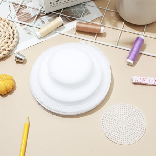 GLEAVI 30Pcs Round Plastic Canvas Sheets: Clear Mesh Canvas Kit for Crochet Bag Bottom, Cross Stitch & Embroidery - 3 Sizes (5.75", 4.5", 3")