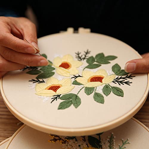 Embroidery Kit for Beginners,Cross Stitch Kits for Adults DIY Craft 3pcs Embroidery Pattern Needlework Fabric Embroidery Thread and Needles 1pcs Embroidery Hoop Adult Stitch Stuff Sewing Kit Gift - color: Flower