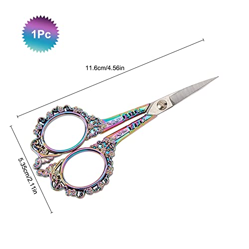 SUNNYCLUE 4.5Inch Vintage European Style Plum Blossom Scissor Sewing Scissors for Fabric & Paper Cutting Craft Threading Household Daily Use Cross-Stitch, Multi-Color - color: Rainbow Color-1pc-vintage Scissors