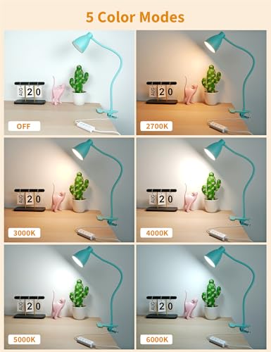 BOHON Desk Lamp with Clamp, Clip on Light, 5 Color 10 Brightness, Teal - color: Teal