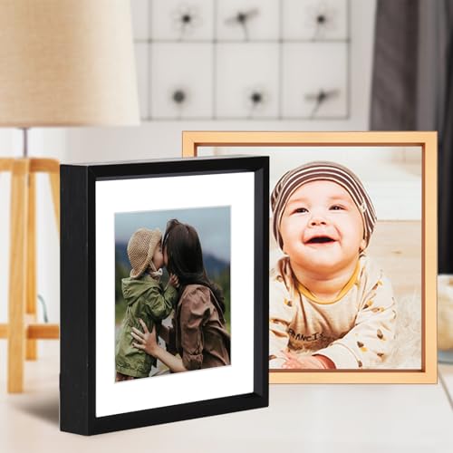 BKABOT 8x8 Black Square Picture Frame HD Glass 1Pack 5x5 Mat Wall Table - color: Black, size: 8x8-1P