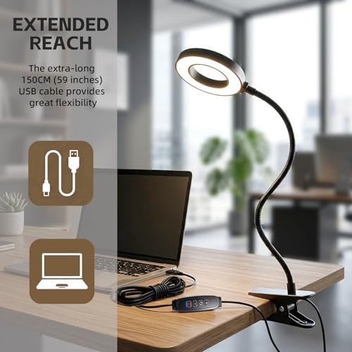 LED Desk Lamp with Clamp, Clip on Book Light for Reading