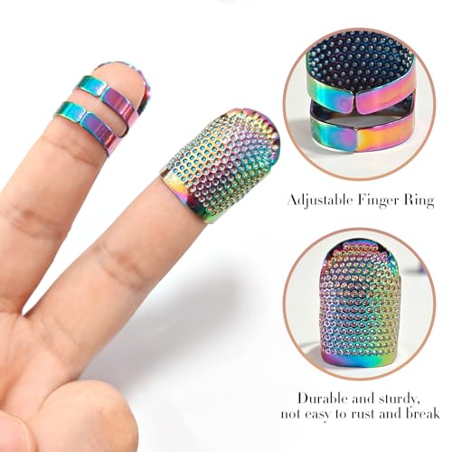 ZESION 4Pcs Sewing Thimbles, Adjustable Metal Thimbles for Hand Sewing Finger Protector, Quilting Craft Accessories for Knitting Needlework DIY Tools, Dazzling(2 Sizes, S/M) - color: Adjustable Dazzling
