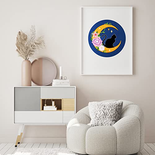 Louise Maelys Cat Moon Embroidery Kit for Beginners Floral DIY Craft Set - color: kit-18
