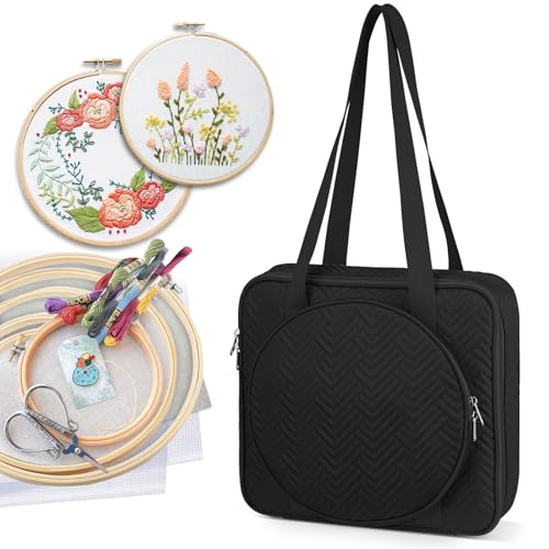 FINPAC Embroidery Bag, Cross Stitch Storage, Square Quilted Tote Organizer - color: Black
