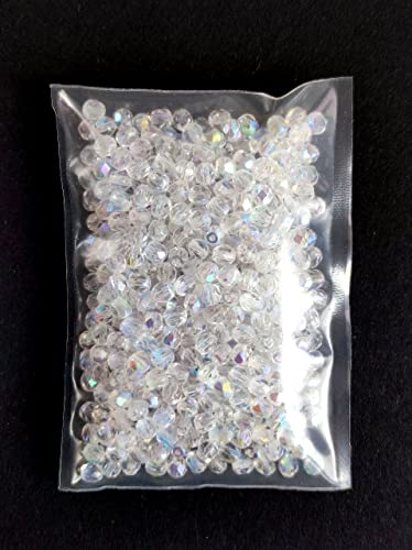 SCARA Beads 1.8 oz (50 g, cca 600pcs) Czech Glass Beads Faceted Round 4mm Crystal AB