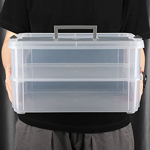 BTSKY 2 Layer Stack & Carry Box, Plastic Storage Container Box with Lid - color: Dark Grey
