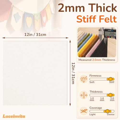 2mm Stiff Felt Sheets 12" X 12" (10 Pack, Ivory) - color: Ivory