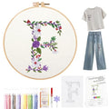 Topapfo Alphabet Letter F Stick and Stitch Embroidery Stabilizers Kit for Clothes, Name Embroidery Patterns for Beginners Adults Water Solute for Cothing T-Shirt Jeans Tote Bags Crafts - color: F