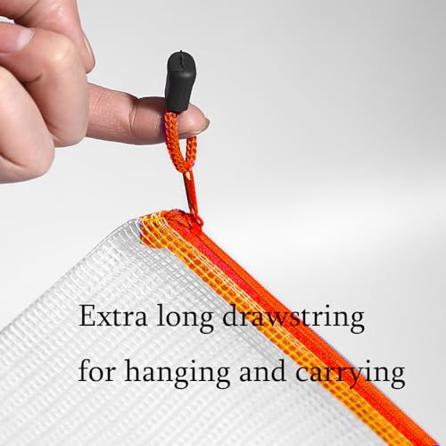Mesh Zipper Pouch Bag,A3 Zipper Bag for Organizing Storage, Waterproof Zipper Pouch, 17" x 12"/44cm x 32cm, File Bag for School and Office Supplies (Orange) - color: Orange