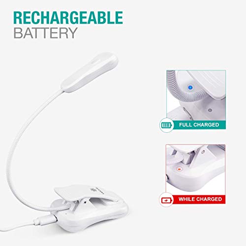 Vekkia 3000K Warm LED Rechargeable Book Light(Elegant White) - color: White