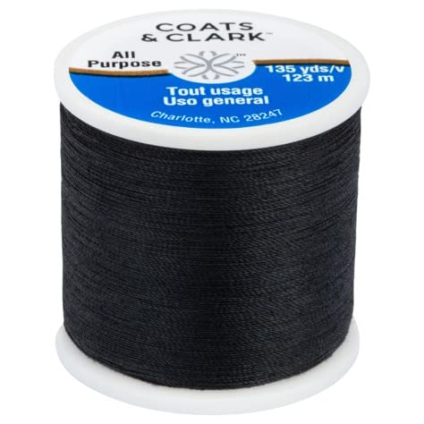 Coats & Clark 2 Pack - 1 Black and 1 White Dual Duty All Purpose Thread - 135 Yards Each Spool - Bundled with 25 Assorted Hand Needles and Needle Threader