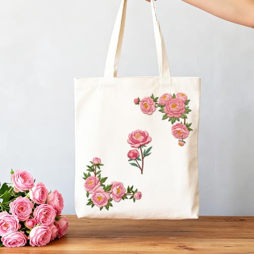 ORIGACH 4 Sheets 16 Pcs Water Soluble Embroidery Patterns Stabilizers - Pre-Printed Blooming Peony Bouquet Designs - Stick & Stitch Embroidery Paper for Hand Sewing Lovers - color: Blooming Peony Bouquet