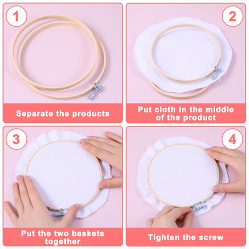 SULIKJHUI 2 Pieces Bamboo Embroidery Hoops Set, 4" and 6" Round Embroidery Hoops, Adjustable Cross Stitch Hoop for Embroideries and Craft Sewing (Natural Wood, 4" & 6Diameter)