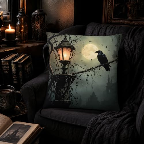 Moonlit Castle Raven Linen Pillow Cover 18x18 Gothic Dark Romance - color: Pa10055, size: 18" x 18" (Pack of 1)