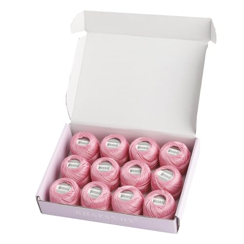 Rhapsody Pearl Cotton Thread Size 8 Crochet Thread Perle 12 Balls Set Hand Knitting, Embroidery, Sashiko, Cross-Stitch, Sewing, Needlepoint, DIY, Quilting (Cranberry, Col. 226) - color: Cranberry, Col. 226
