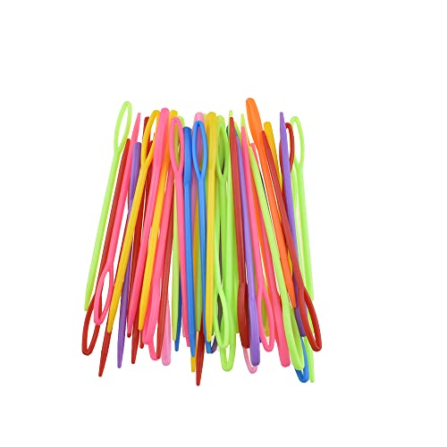 Hahiyo Colorful Yarn Darning Tapestry Sewing Needles Safety Weave Crochet No Poke Big Eye Smooth Get Yarn in Bright Visible Easy Find Close Off Ends Not Snag Not Leave Big Hole Fade Plastic 50 Pieces - size: Colorful-3.54 "-50Pieces