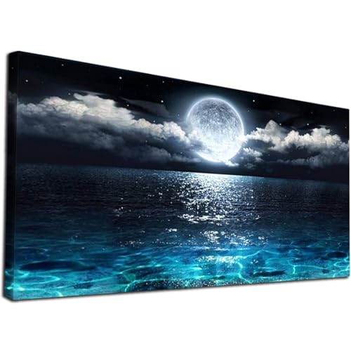 JATOK Diamond Painting Kit for Adults, Sea Moon, 31.5 x 15.7 in - color: Blue