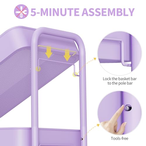 TOOLF 4 Tier Metal Rolling Cart, Utility Storage Cart with Wheels, Purple - color: Purple, size: 4-Tier