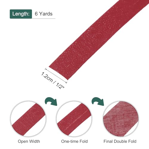 MECCANIXITY 1/2 Inch Double Fold Bias Tape Polyester Continuous Bulk Bias Tape for Sewing, Seaming Quilting Hemming Binding Crafts (Wine Red 6 Yards) - color: Wine Red, size: 1/2 Inch x 6 Yards