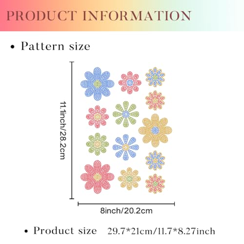 13 Pcs Multicolor Daisy Rhinestone Iron on Hotfix Transfer Decal, Bling DIY Patch Clothing Repair Applique T-Shirt Vest Shoes Hat Jacket Decor Clothing DIY Accessories - style: Multicolor Daisy