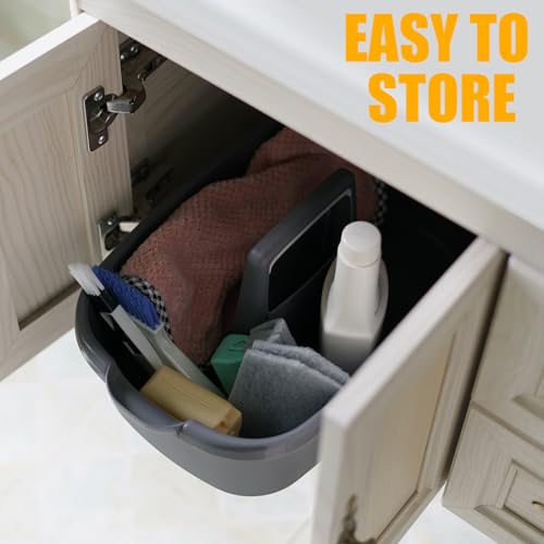 2-Pack Large Gray Cleaning Caddy for Cleaning Supplies with Handle - Portable Plastic Tote Organizer for Shower, Bathroom, Kitchen, Under Sink Storage