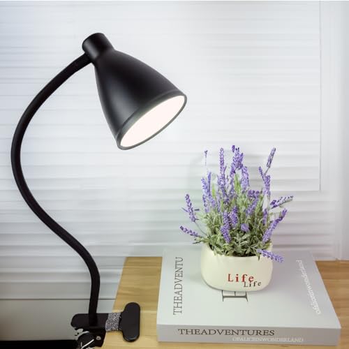 GlowVibe Desk Lamp 3 Color Modes 10 Brightness Dimmer Reading Light 10W 40 LED Clamp Lamp 360° Flexible Neck Clip on Light for Bedroom and Office Home Lighting, AC Adapter Include - color: Black