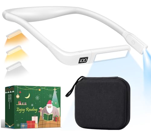 Reading Light with Storage Case, Rechargeable Neck Book Light - color: White + Black Storage Case