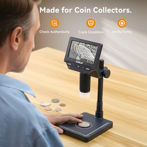Elikliv EDM4C Coin Microscope with Scale, 4.3" Weighing Digital Magnifier - color: Dark Gray