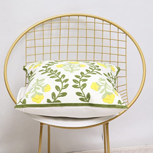 Set of 2 Embroidered Decorative Throw Pillow Covers Couch Square Pillowcases Cushion for Bedroom Sofa Farmhouse Decor 18x18 Inch (Yellow Floral) - color: Yellow Floral