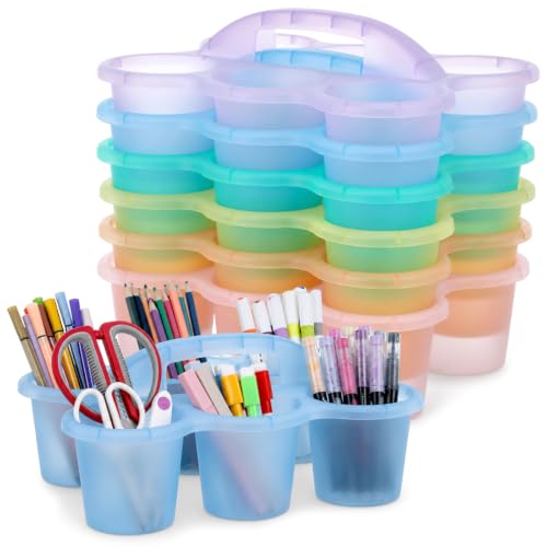gisgfim 6 Pack Classroom Caddy Organizer with Handle, 6 Compartments, Colorful Clear - color: Colorful Clear