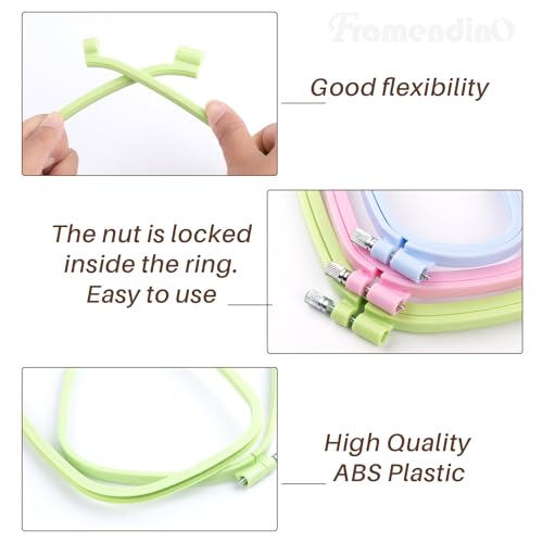 Framendino, 5 Pack Size Square Embroidery Hoops Plastic Cross Stitch Hoop Reusable Frames Rings for DIY Sewing Project(5 Colors2)