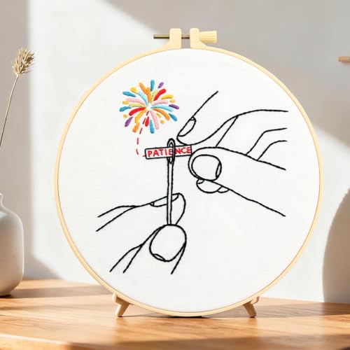 Beginner Embroidery Starter Kit, Easy Hand Embroidery Kits for Beginners Adults, Stamped Cross Stitch Kits for Beginners Adults Craft Kits for Women, Entire Set of Embroidery Supplies & Video Tutorial - color: H21092, size: 8Inch