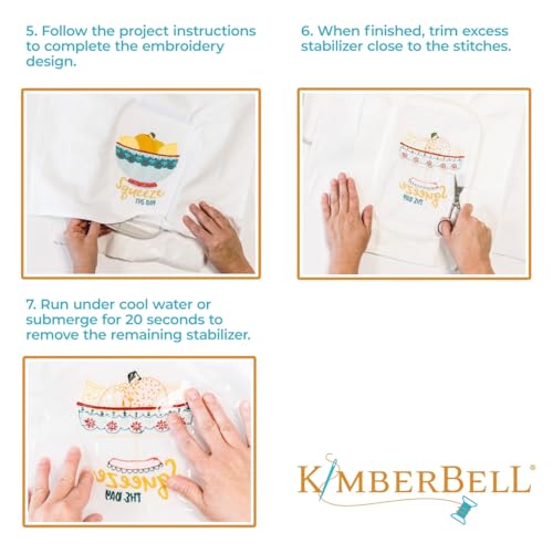 Kimberbell Wash Away Stabilizer - Wash Away Stabilizer for Embroidery, Sticky Back Stabilizer for Machine Embroidery, Water Soluble Stabilizer for Embroidery, 20"x5" Yd Roll, No Residue