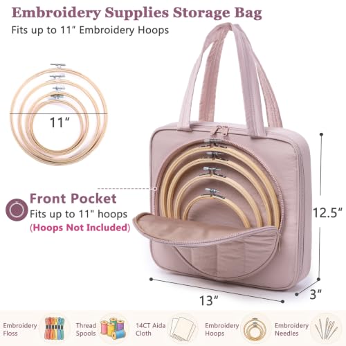 MYBAGZING Embroidery Bag Organizer,Cross Stitch Project Bag w/Hoop Storage - color: Blush Pink