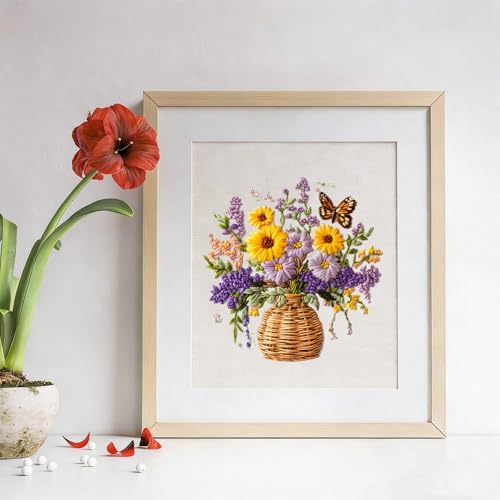LYMIGER 3 Packs Embroidery Kit for Adults, Embroidery for Beginners (Vase) - color: Vase
