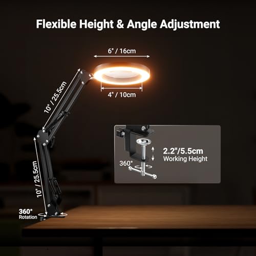 NEEWER Entry Level Version 10X Magnifying Glass with Light & Clamp Stand, 6.3" Bi Color Dimmable Magnifier Lamp LED Ring Light CRI80+ for Desk Crafting Reading Close up Work, N19 - style: N19