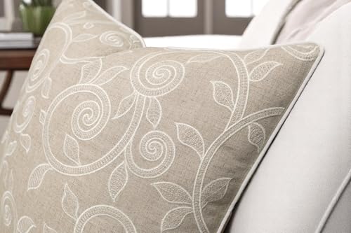 Scroll Vine Embroidered 20x20 Throw Pillow Cover, Natural - color: Natural-maurice Scroll, size: 20" x 20" (Pack of 1)