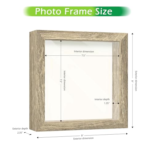 FrameWorks 8x8 Driftwood Wooden Shadow Box Frame – Soft Felt Back, Tempered Glass, and Included Elegant White Ball Push Pins - color: Natural, size: 8"x8"