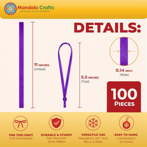 Mandala Crafts Purple Christmas Ribbon Ornament Hangers Loops, 100 PCs - color: Purple