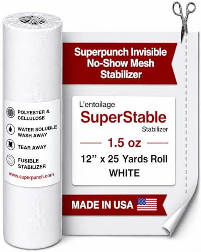 Superpunch No Show Mesh Stabilizer, 1.5 oz, White, 12 in x 25 yd - color: White, size: 12 inch x 25 yard roll