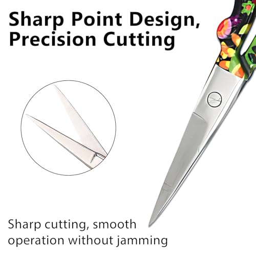 Sharp Embroidery and Crafting Scissors with Leather Cover, 3.62 inch Stainless Steel Scissors for Needlework and DIY Crafts, Black Flower, J5064