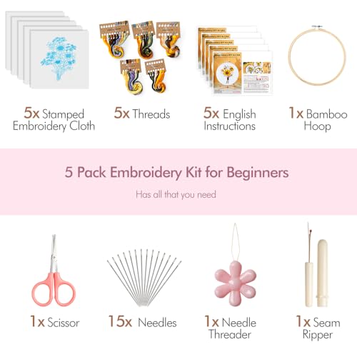 wtisan 5 Pack Embroidery kit for Beginners Adults DIY Starter Kit - color: KIT 03