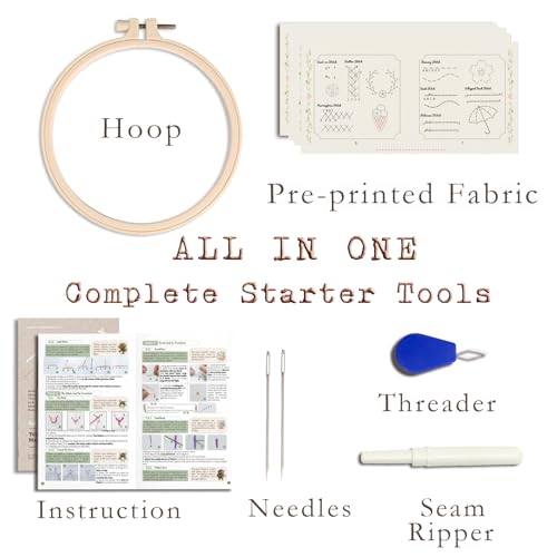 TenDawn Embroidery Stitch Book Kit, 12 Stitches, Basic Set - color: Basic Kit