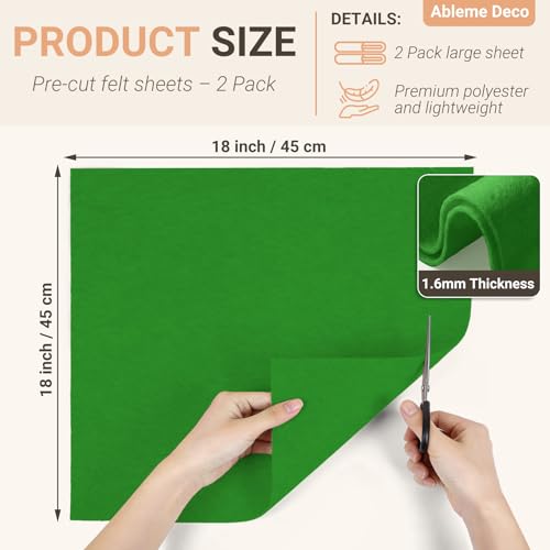 Emerald Green Felt Fabric Sheets 18" x 18" (2 Pack) 1.6mm Soft Craft Felt - color: Emerald Green