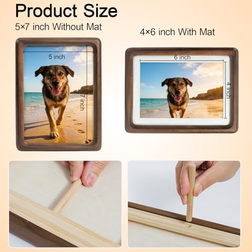 5x7 Wooden Picture Frame, Displays 5x7 Without Mat or 4x6 With Mat - size: 5×7