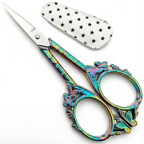 Crochet Scissors with Cover – Rainbow Vintage Small Embroidery Scissors, Sharp Butterfly Craft Scissors for Yarn Thread Sewing Needlework, Pretty Gift for Crocheter Quilter, 4.6 Inch - color: Multicolor